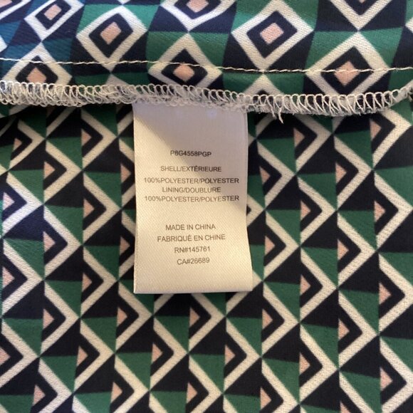 Parker Geometric Print VNeck Ruffle Sleeve Dress Medium Mini Dress Stretch Waist - Picture 3 of 9